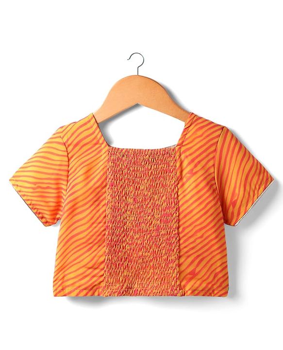 Pine Kids Woven Half Sleeves Striped Choli Lehenga Set with Dupatta Floral Print & Embroidery - Orange