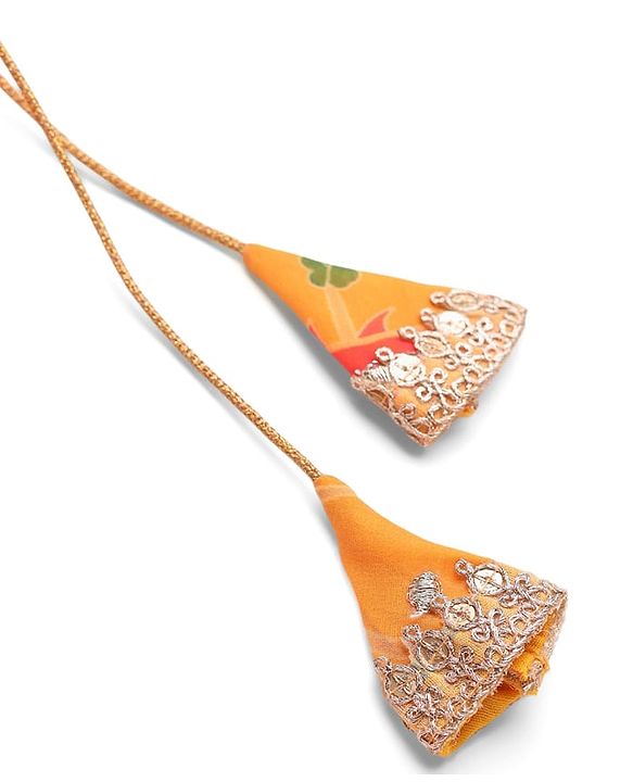 Pine Kids Woven Half Sleeves Striped Choli Lehenga Set with Dupatta Floral Print & Embroidery - Orange