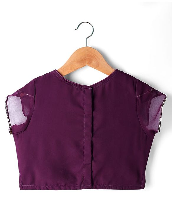 Pine Kids Woven Half Sleeves Choli Lehenga Set with Dupatta & Sequin Detailing - Wine