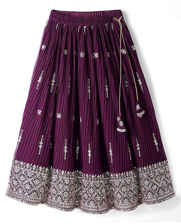 Pine Kids Woven Half Sleeves Choli Lehenga Set with Dupatta & Sequin Detailing - Wine