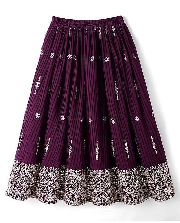 Pine Kids Woven Half Sleeves Choli Lehenga Set with Dupatta & Sequin Detailing - Wine