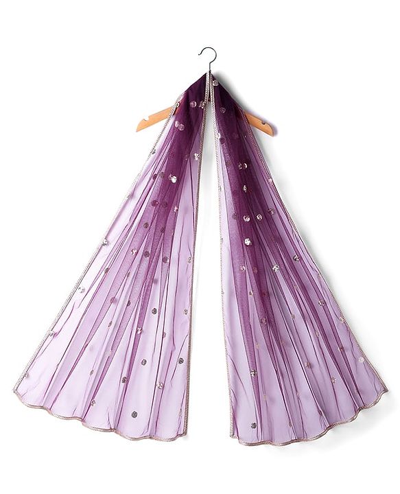 Pine Kids Woven Half Sleeves Choli Lehenga Set with Dupatta & Sequin Detailing - Wine