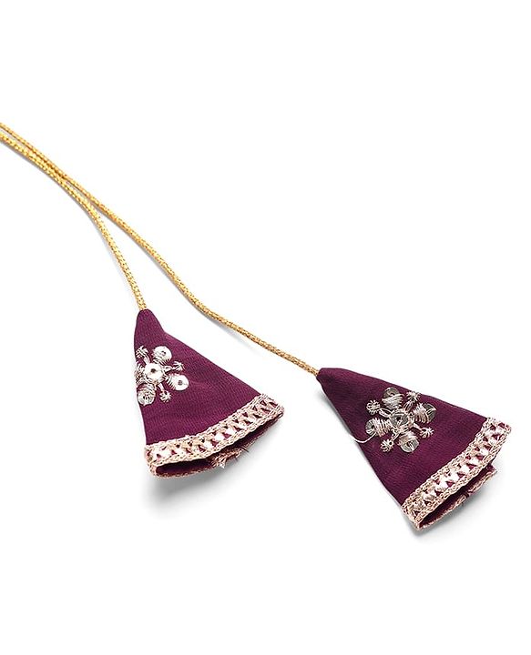 Pine Kids Woven Half Sleeves Choli Lehenga Set with Dupatta & Sequin Detailing - Wine