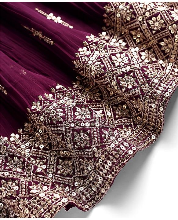 Pine Kids Woven Half Sleeves Choli Lehenga Set with Dupatta & Sequin Detailing - Wine