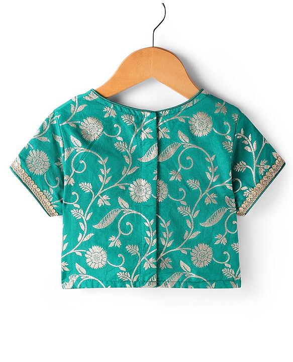 Pine Kids Woven Half Sleeves Choli Lehenga Set with Dupatta & Zari Detailing - Mint
