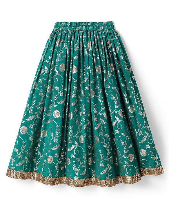 Pine Kids Woven Half Sleeves Choli Lehenga Set with Dupatta & Zari Detailing - Mint