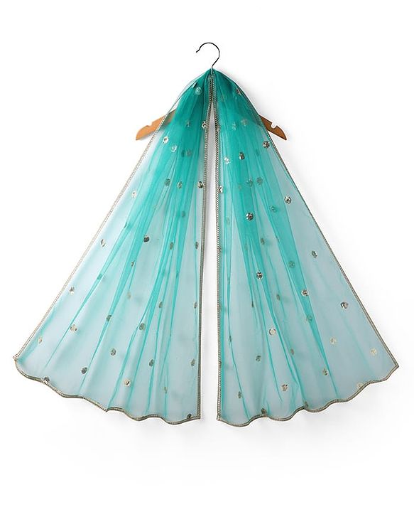 Pine Kids Woven Half Sleeves Choli Lehenga Set with Dupatta & Zari Detailing - Mint