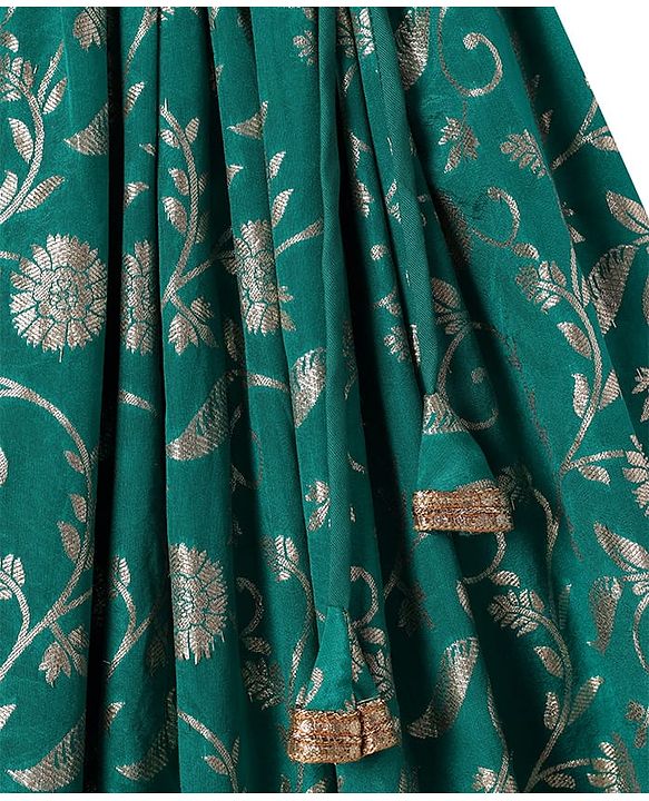 Pine Kids Woven Half Sleeves Choli Lehenga Set with Dupatta & Zari Detailing - Mint