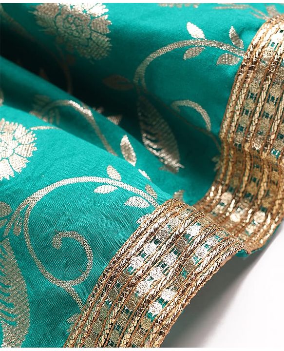 Pine Kids Woven Half Sleeves Choli Lehenga Set with Dupatta & Zari Detailing - Mint