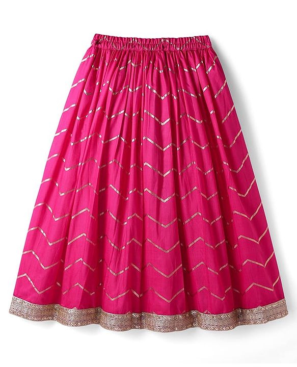 Pine Kids Woven Half Sleeves Choli Lehenga Set with Dupatta Floral Glitter Print & Lace Detailing - Pink
