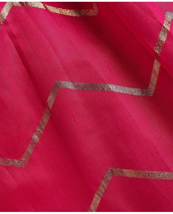 Pine Kids Woven Half Sleeves Choli Lehenga Set with Dupatta Floral Glitter Print & Lace Detailing - Pink