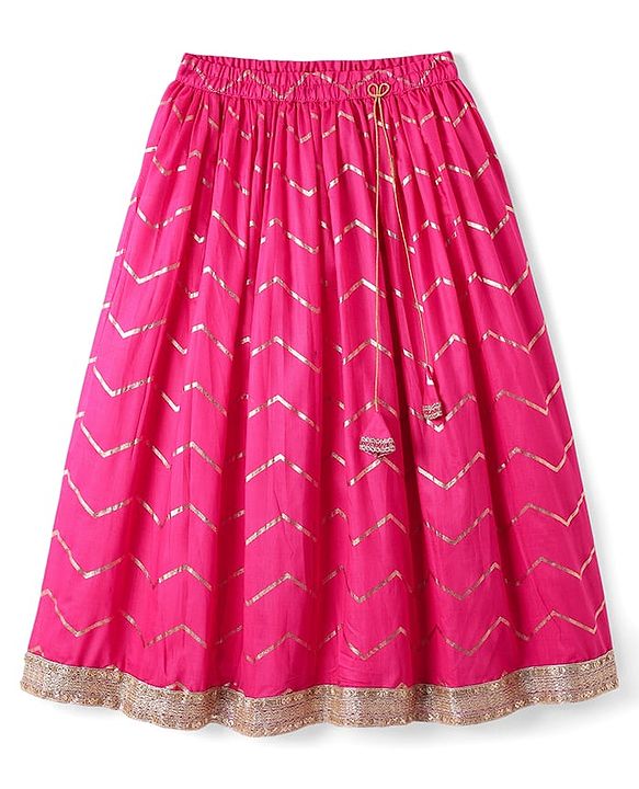 Pine Kids Woven Half Sleeves Choli Lehenga Set with Dupatta Floral Glitter Print & Lace Detailing - Pink