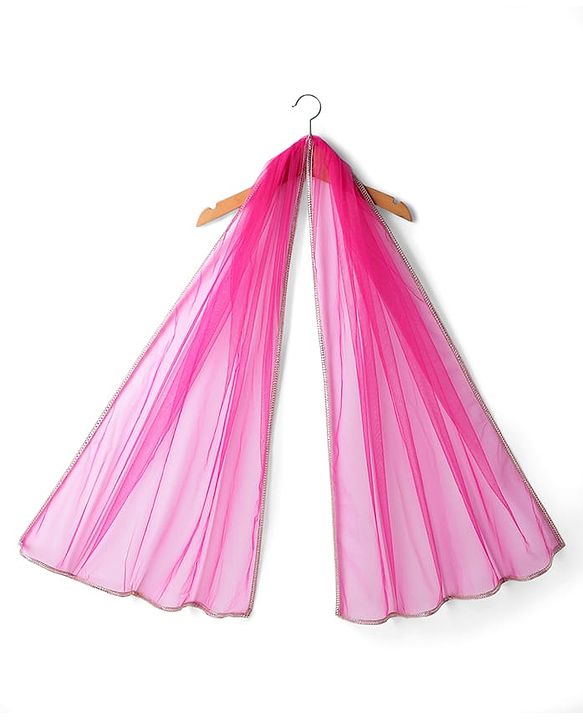Pine Kids Woven Half Sleeves Choli Lehenga Set with Dupatta Floral Glitter Print & Lace Detailing - Pink
