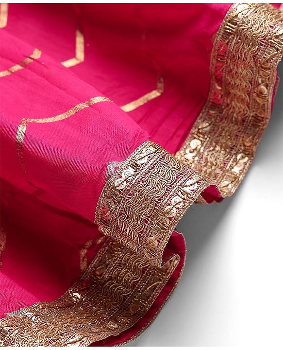 Pine Kids Woven Half Sleeves Choli Lehenga Set with Dupatta Floral Glitter Print & Lace Detailing - Pink