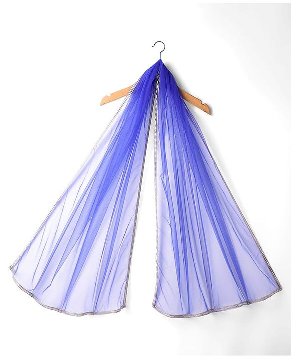 Pine Kids Woven Half Puffed Sleeves Choli Lehenga Set with Dupatta Motif Glitter Print & Lace Detailing - Royal Blue