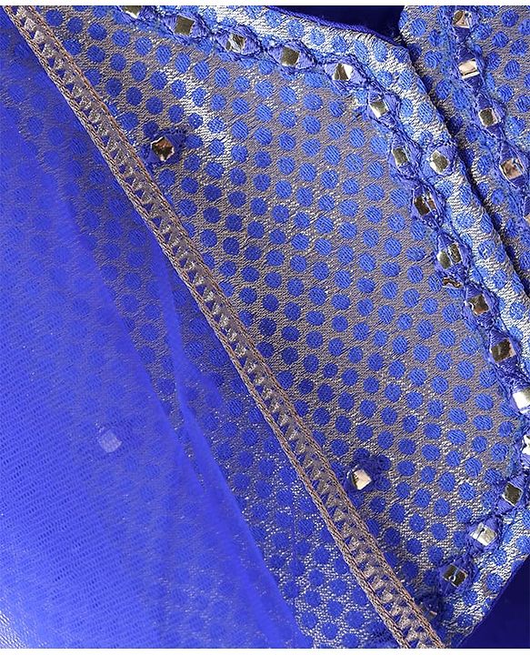 Pine Kids Woven Half Puffed Sleeves Choli Lehenga Set with Dupatta Motif Glitter Print & Lace Detailing - Royal Blue
