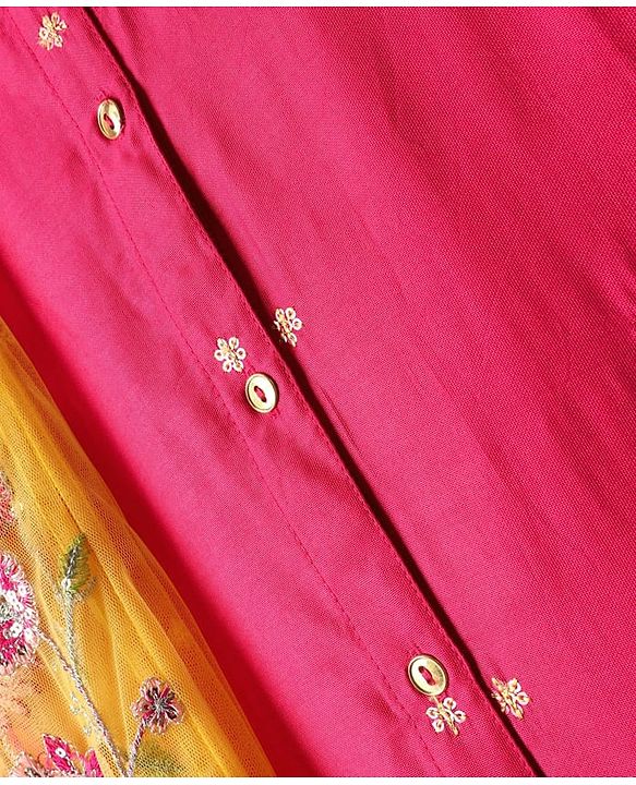 Pine Kids Woven Three Fourth Sleeves Kurta Palazzo Set with  Dupatta Floral Embroidery & Sequin & Lace Detailing - Yellow & Dark Pink