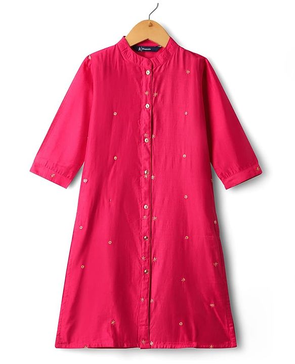 Pine Kids Woven Three Fourth Sleeves Kurta Palazzo Set with  Dupatta Floral Embroidery & Sequin & Lace Detailing - Yellow & Dark Pink