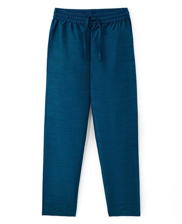 Pine Kids Woven Full Sleeves Floral Embroidered Kurta Pyjama Set - Navy Blue