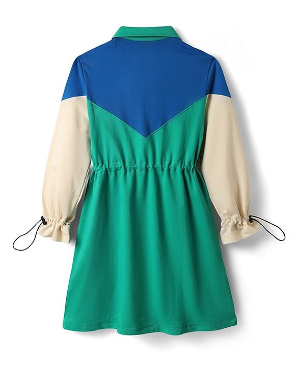 Pine Kids Cotton Knit Full Sleeves Winter Frocks With Cut & Sew Design - Green