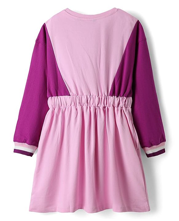 Pine Kids Cotton Knit Full Sleeves Color Black Winter Frock with State College California Text Print - Pink & Maroon