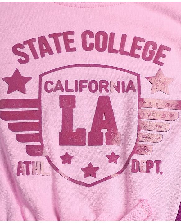 Pine Kids Cotton Knit Full Sleeves Color Black Winter Frock with State College California Text Print - Pink & Maroon