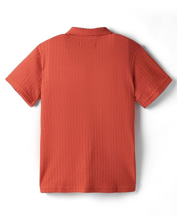 Pine Kids Cotton Knit Half Sleeves Textured Shirt - Rust Orange