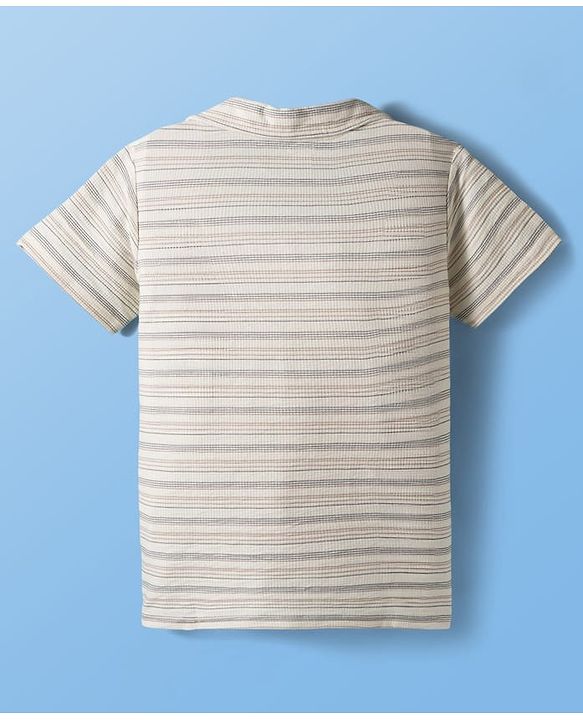 Pine Kids Cotton Knit Half Sleeves Striped Shirt - White