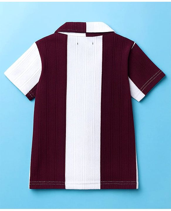 Pine Kids Knit Half Sleeves Shirt With Stripes - Wine & White