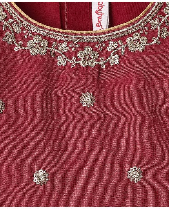 Babyhug Woven Half Sleeves Lehenga Choli With Dupatta Set Embroidery & Sequin - Maroon