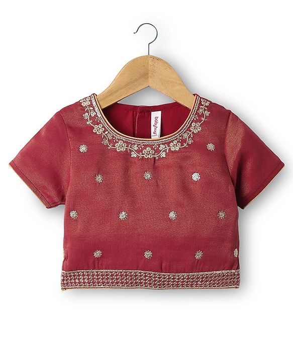 Babyhug Woven Half Sleeves Lehenga Choli With Dupatta Set Embroidery & Sequin - Maroon