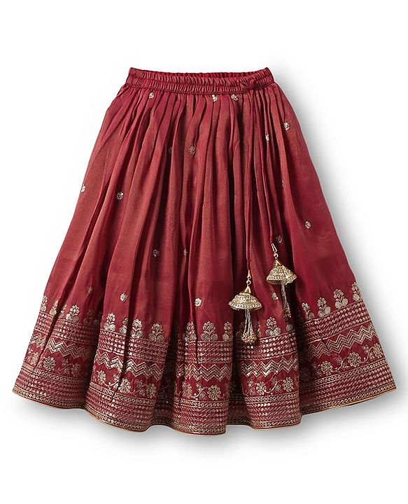 Babyhug Woven Half Sleeves Lehenga Choli With Dupatta Set Embroidery & Sequin - Maroon