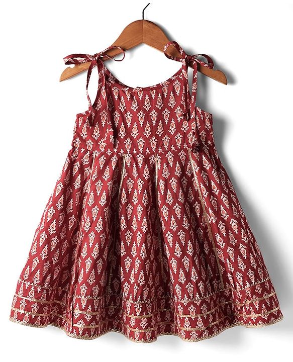 Babyhug 100% Cotton Sleeveless Full Length Floral Printed Ethnic Dress - Maroon