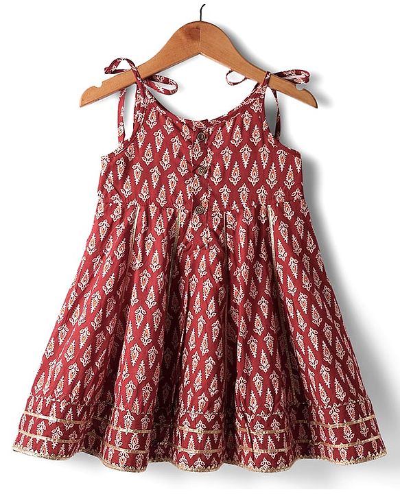 Babyhug 100% Cotton Sleeveless Full Length Floral Printed Ethnic Dress - Maroon