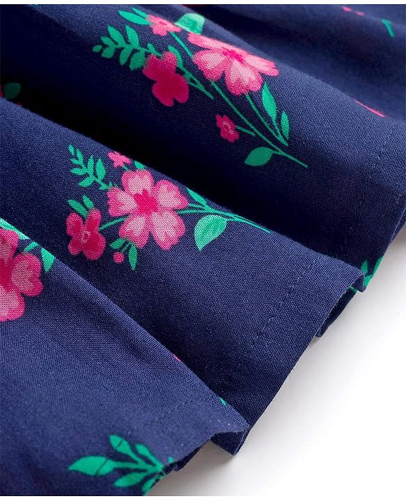 Babyhug Cotton Woven Half Sleeves Frock with Floral Print - Navy Blue