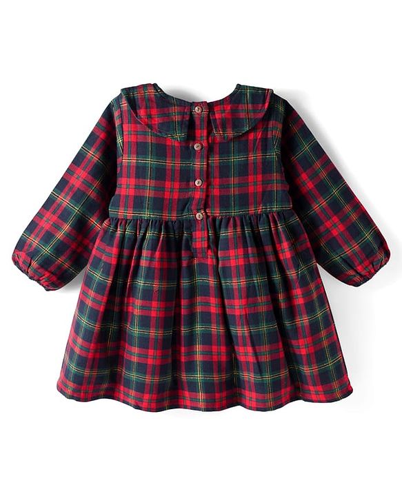 Babyhug Cotton Woven Full Sleeves Checkered Tiered Frock With Legging & Teddy Sling  - Red