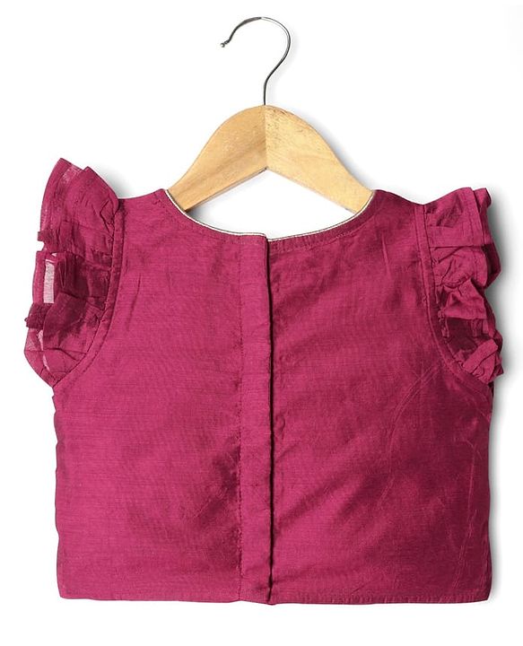 Babyhug Woven Frill Sleeves Choli Lehenga With Dupatta Set & Floral Embroidered - Maroon