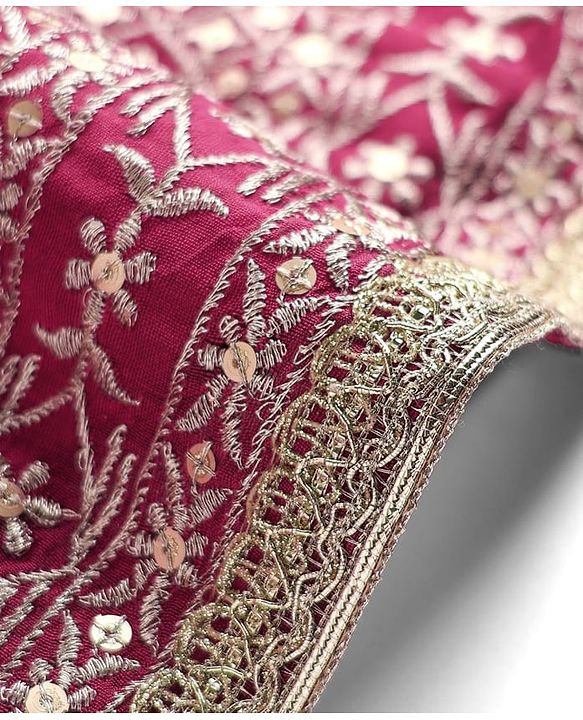 Babyhug Woven Frill Sleeves Choli Lehenga With Dupatta Set & Floral Embroidered - Maroon