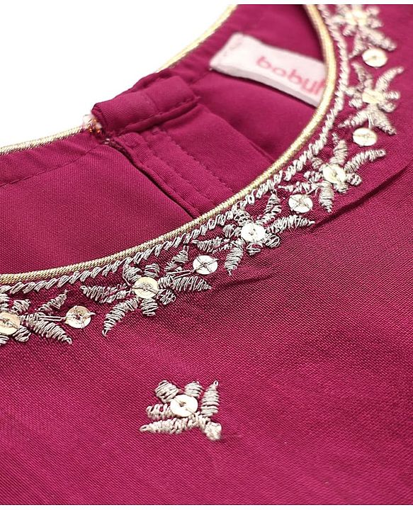 Babyhug Woven Frill Sleeves Choli Lehenga With Dupatta Set & Floral Embroidered - Maroon