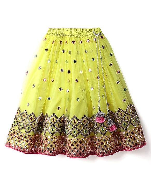 Babyhug Woven Puffed Sleeves Choli Lehenga & Dupatta Set With Mirror Embriodery - Yellow