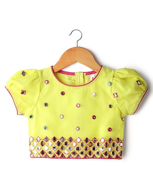 Babyhug Woven Puffed Sleeves Choli Lehenga & Dupatta Set With Mirror Embriodery - Yellow