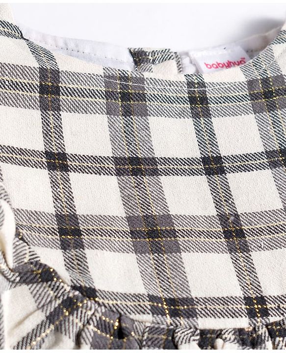Babyhug Cotton Woven Full Sleeves Checkered Frock With Legging & Frill Detailing - Black