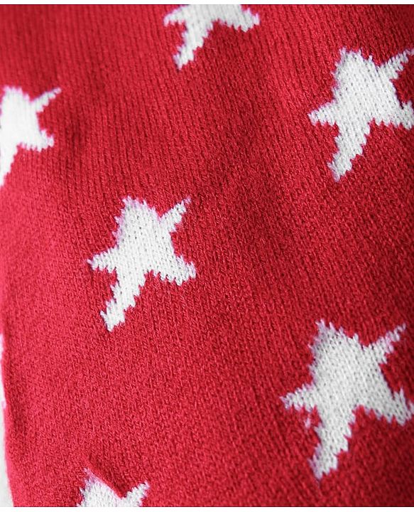 Babyhug Sweater Knit Full Length Woolen Bottom With Star Print - Red