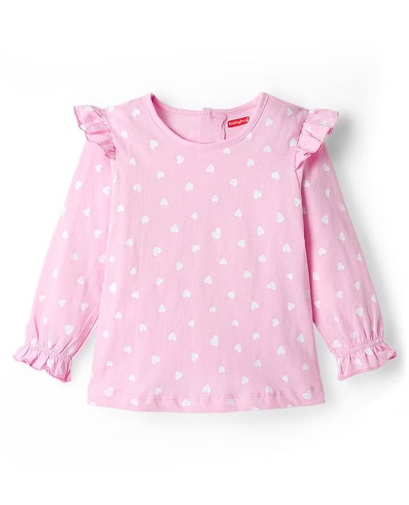 Babyhug Cotton Woven Frock with Full Sleeves Heart Printed Top & Bunny Embroidery - Blue
