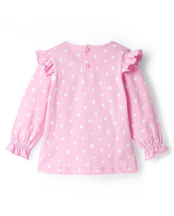 Babyhug Cotton Woven Frock with Full Sleeves Heart Printed Top & Bunny Embroidery - Blue
