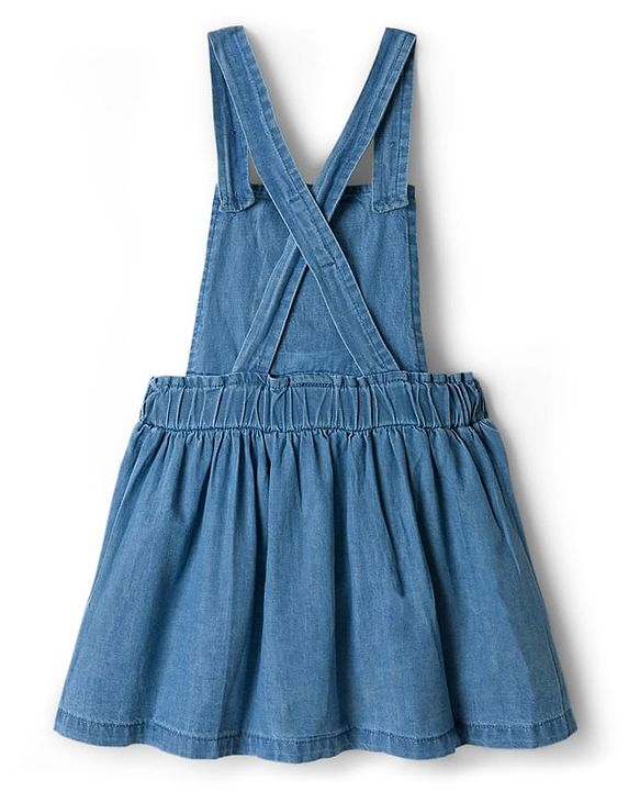 Babyhug Cotton Woven Frock with Full Sleeves Heart Printed Top & Bunny Embroidery - Blue