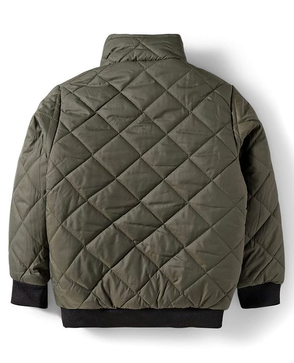 Pine Kids Woven Full Sleeves Solid Quilted Jacket - Olive Green