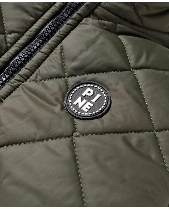 Pine Kids Woven Full Sleeves Solid Quilted Jacket - Olive Green