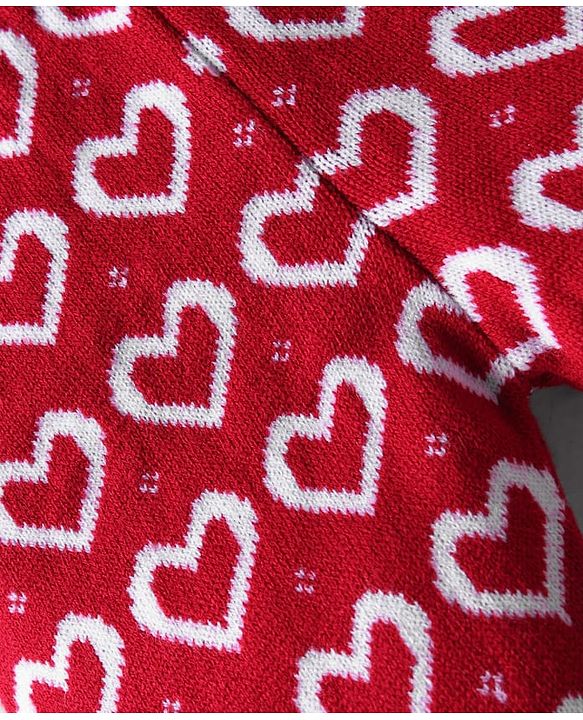Babyhug Sweater Knit Full Length Woollen Bottom With Heart Print - Red