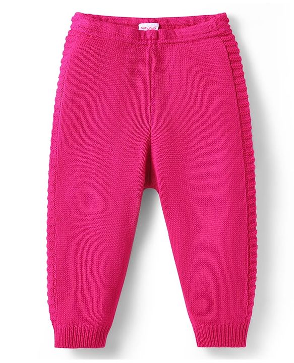 Babyhug Sweater Knit Full Length Woollen Solid Colour Bottom - Dark Pink